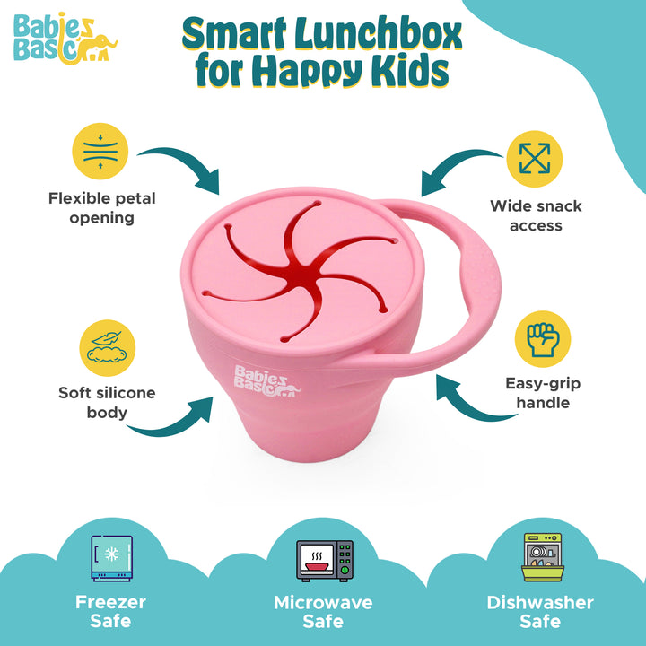 Babies Basic Collapsable Silicone Snack Cup/Box for Kids, Pink