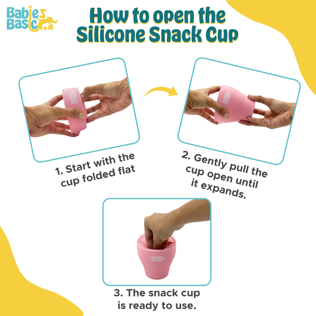 Babies Basic Collapsable Silicone Snack Cup/Box for Kids, Pink