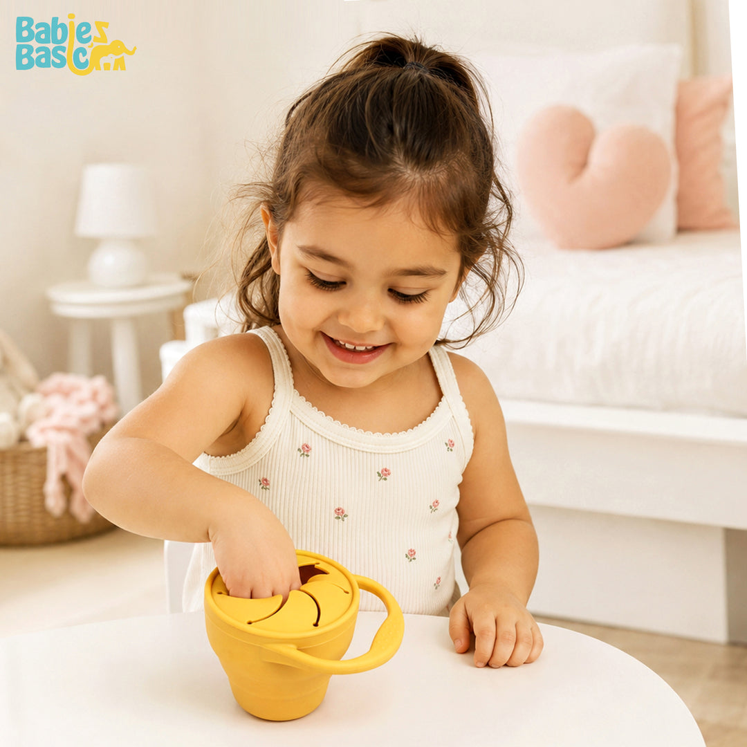 Babies Basic Collapsable Silicone Snack Cup/Box for Kids, Yellow