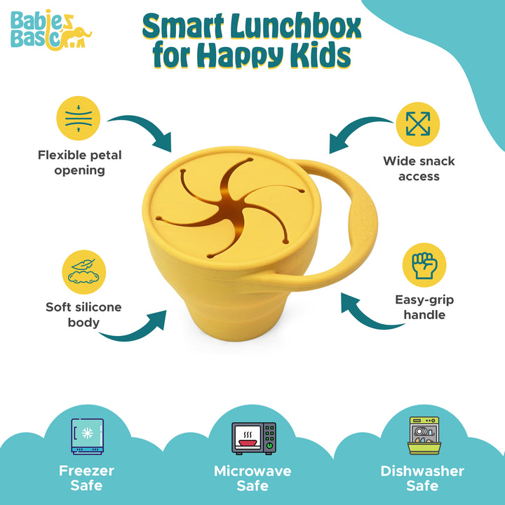 Babies Basic Collapsable Silicone Snack Cup/Box for Kids, Yellow