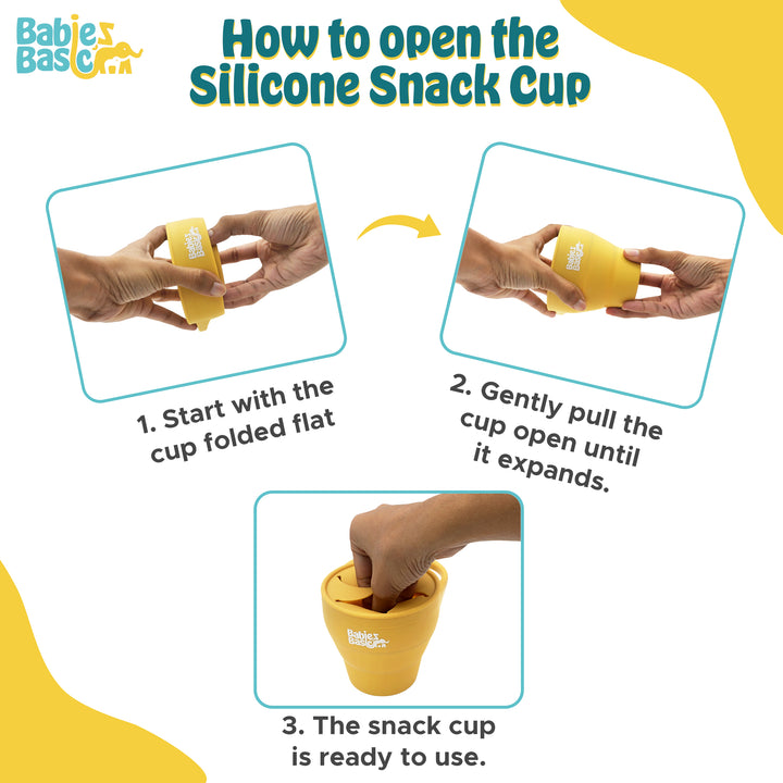 Babies Basic Collapsable Silicone Snack Cup/Box for Kids, Yellow
