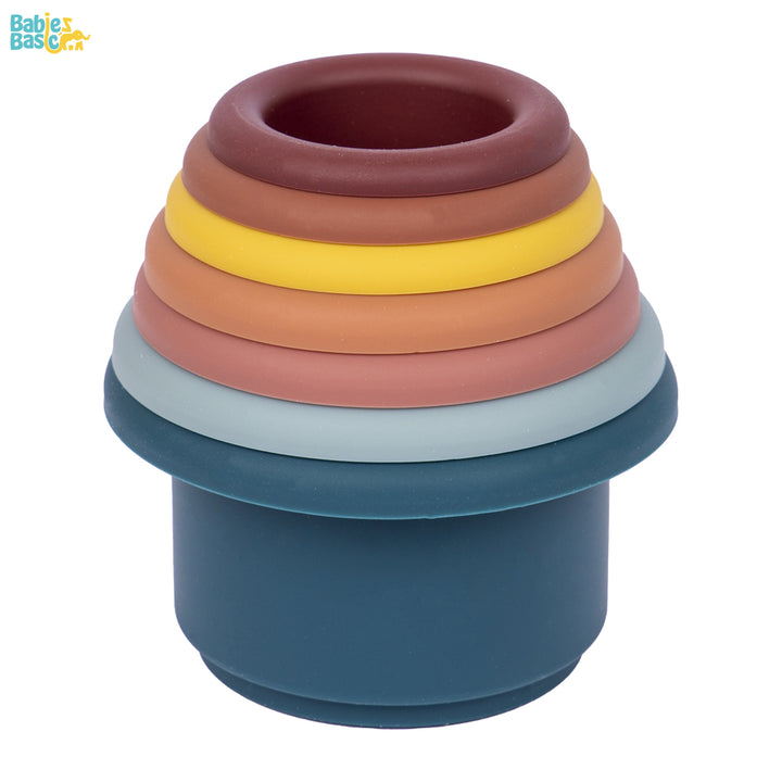 Silicone Stacking Toy for Babies/Kids - Stacking Cups, Retro | Non-Toxic & Fun |  For Safe and Nostalgic Playtime
