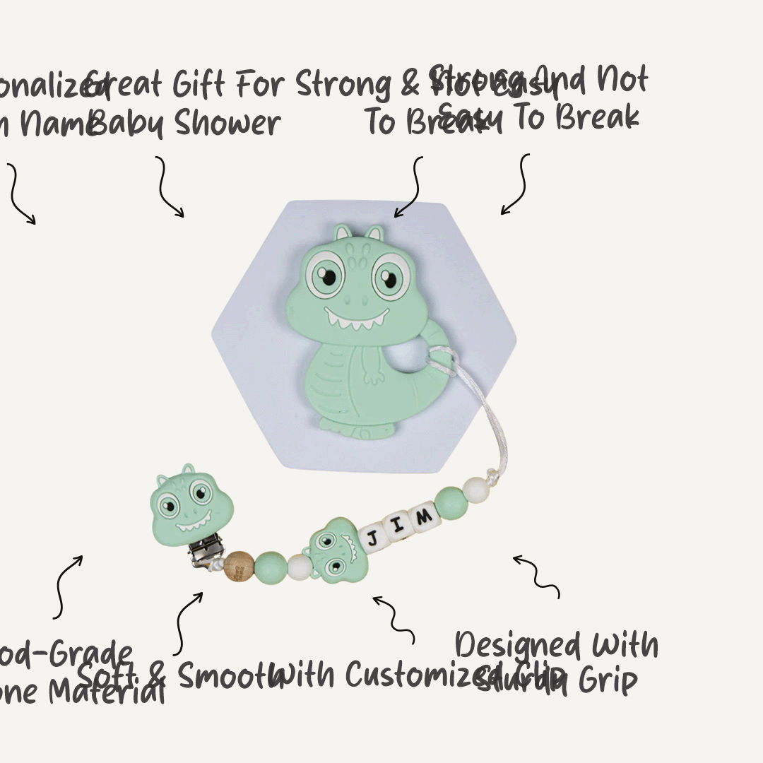 Buy Mint Dinosaur Pacifier Clip Online | Non-Toxic & Durable | Order Now