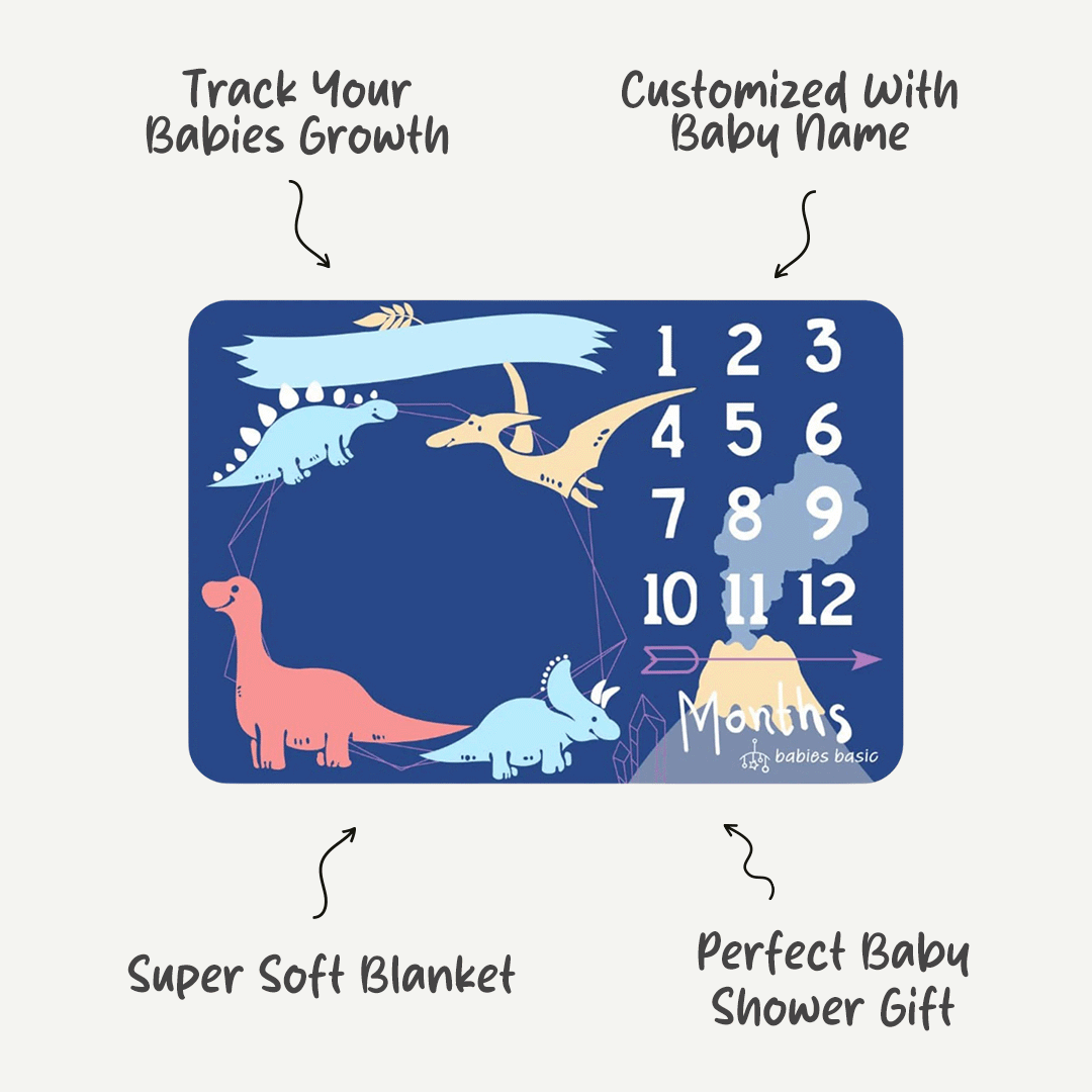 Personalized Milestone Blanket - Dinosaurs | Customizable & Cozy | Ideal for Baby’s First Year Adventures