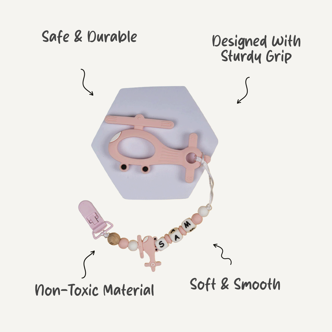 Personalized Pacifier Clip - Pink Helicopter | Silicon Material