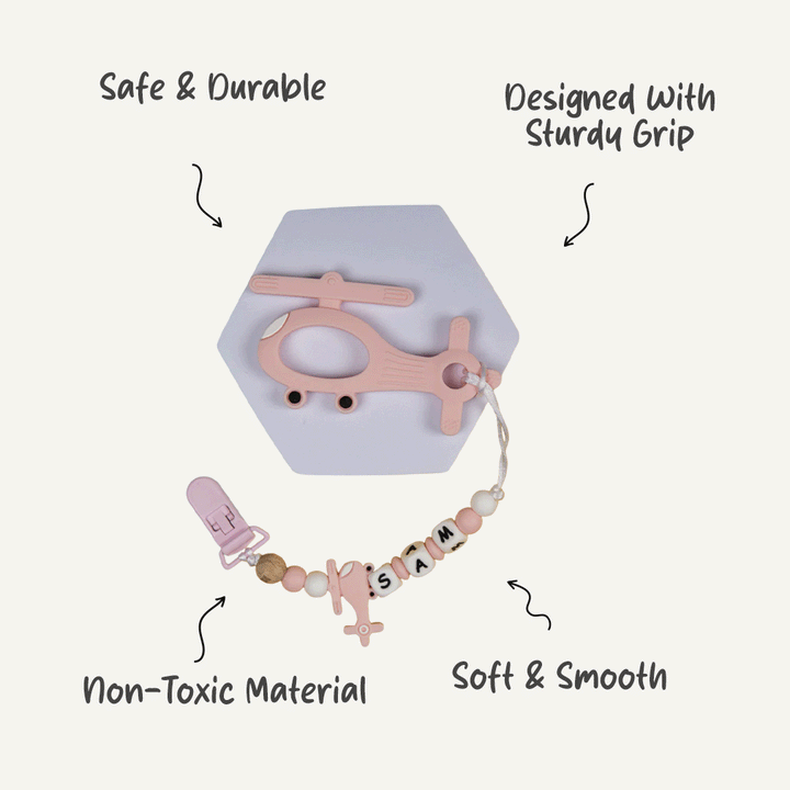 Personalized Pacifier Clip - Pink Helicopter | Silicon Material