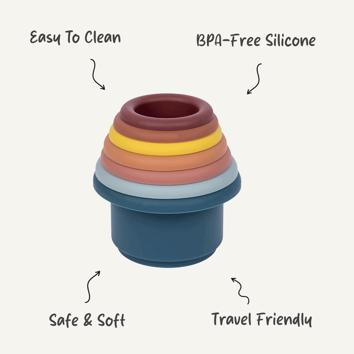 Silicone Stacking Toy for Babies/Kids - Stacking Cups, Retro | Non-Toxic & Fun |  For Safe and Nostalgic Playtime