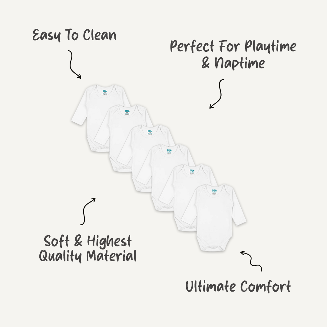 Babies Basic - 6pc-Set - 100% Cotton LongSleeve Bodysuit ‚ White