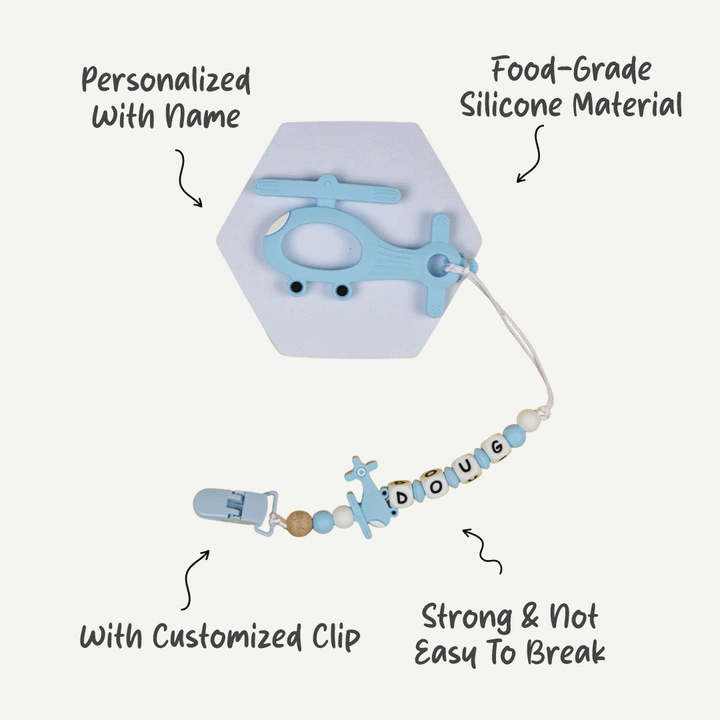 Personalized Pacifier Clip - Blue Helicopter | Non-Toxic Material