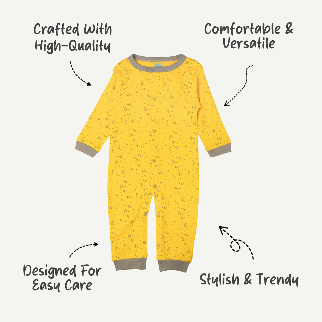 Babies Basic - Printed Cotton Long Sleeves Sleepsuit/Romper -Yellow