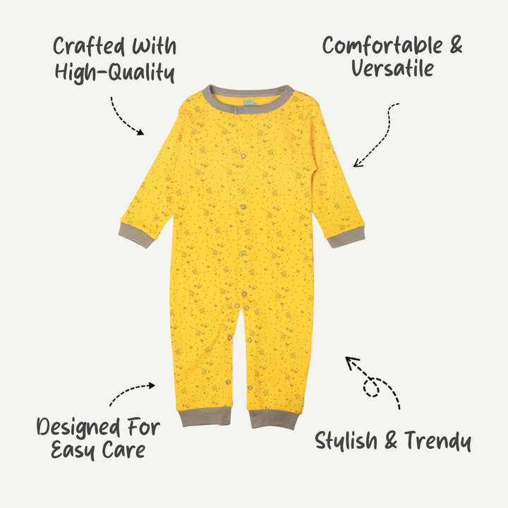 Babies Basic - Printed Cotton Long Sleeves Sleepsuit/Romper -Yellow