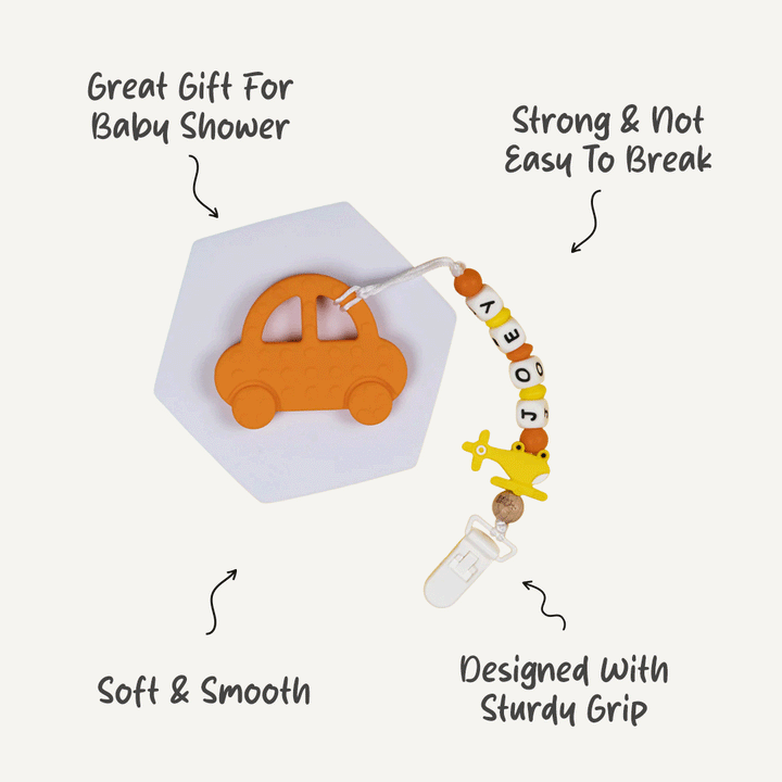 Personalized Pacifier Clip - Orange Car | Versatile, Safe And Durable