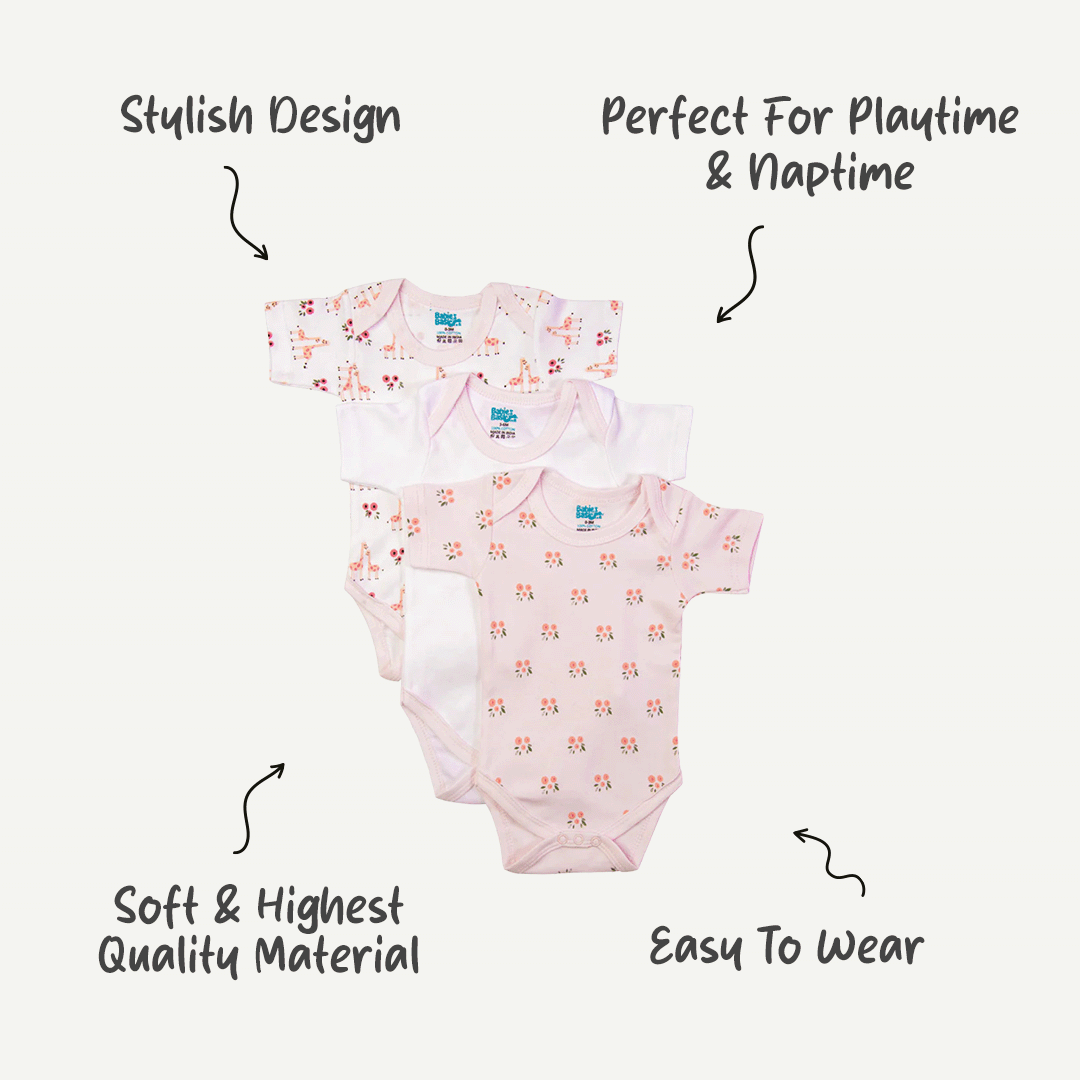 Babies Basic - 3pc-Set - Short Sleeves Printed Romper