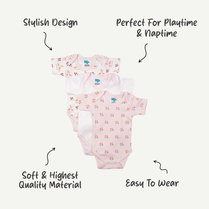 Babies Basic - 3pc-Set - Short Sleeves Printed Romper
