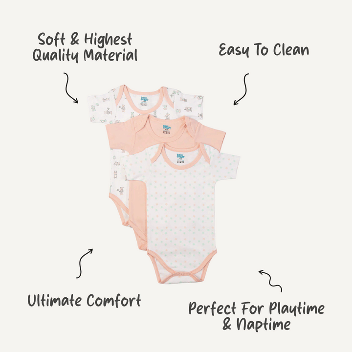 Babies Basic - 3pc-Set - Short Sleeves Printed Romper