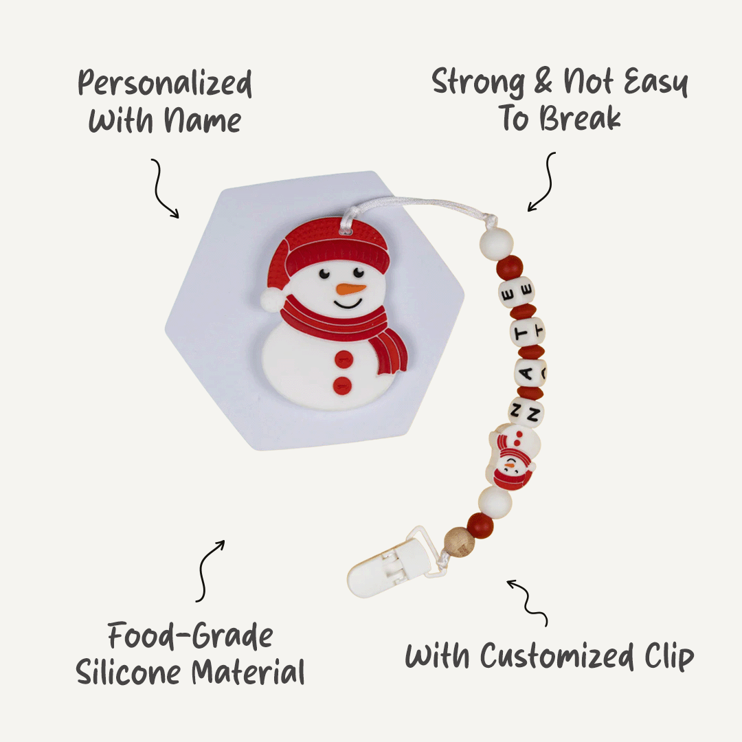 Personalized Pacifier Clip for Babies - Red Snowman | Non-Toxic Material