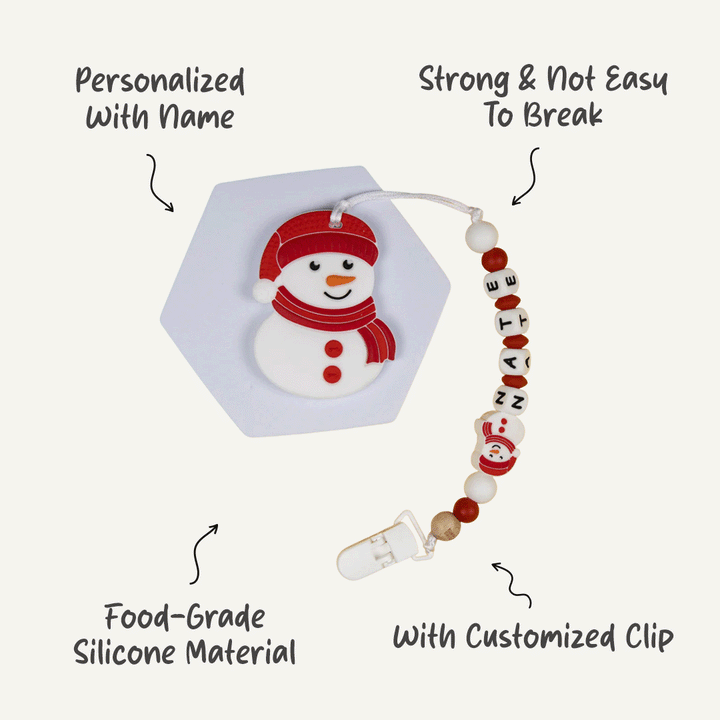 Personalized Pacifier Clip for Babies - Red Snowman | Non-Toxic Material