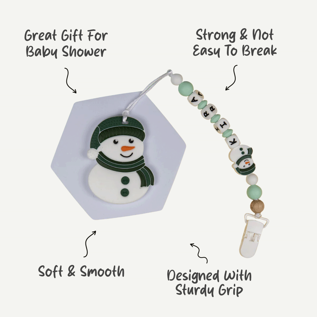 Personalized Pacifier Clip - Green Snowman | Soft And Durable