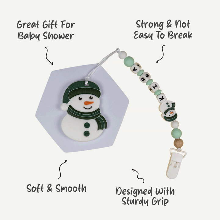 Personalized Pacifier Clip - Green Snowman | Soft And Durable