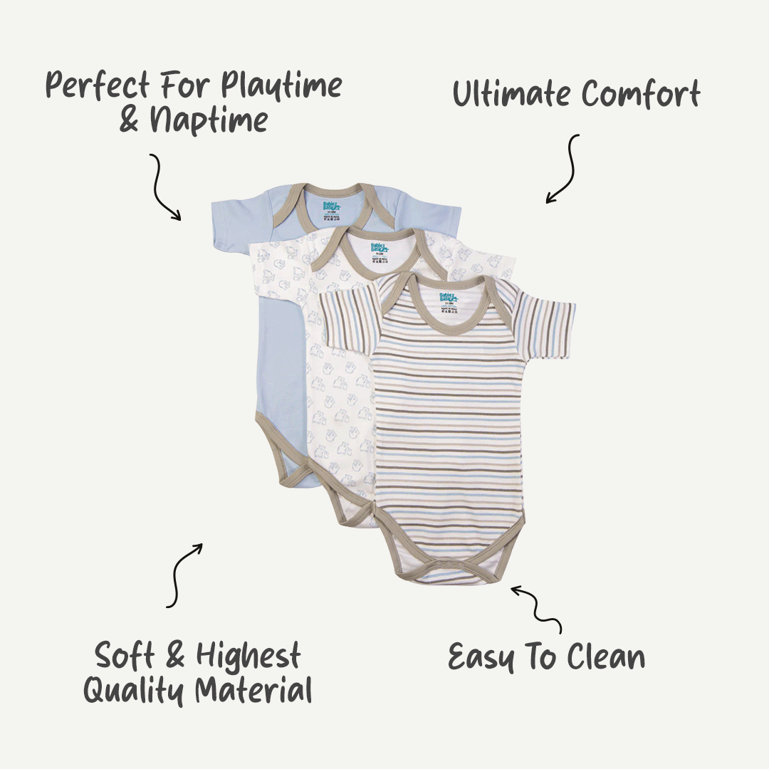 Babies Basic - 3pc-Set - Short Sleeves Printed Romper