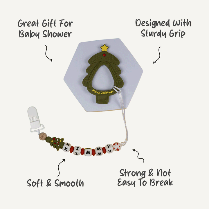 Personalized Pacifier Clip - Christmas Tree | Festive Baby Pacifier