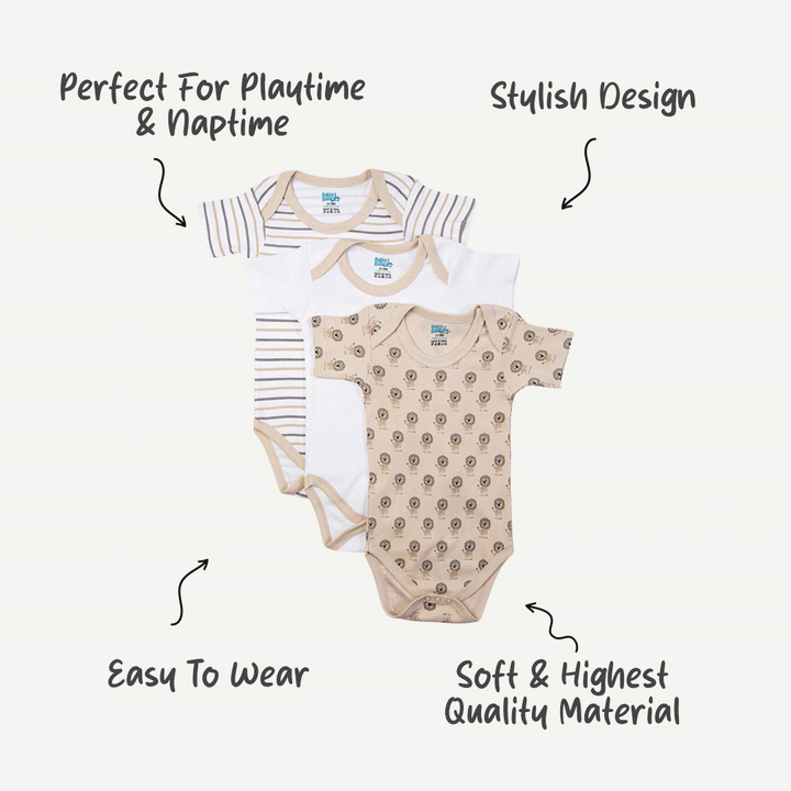 Babies Basic - 3pc-Set - Short Sleeves Printed Romper