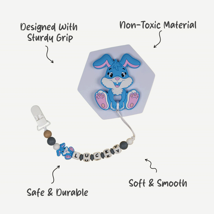 Personalized Pacifier Clip - Navy Bunny | Teething Toy Holder