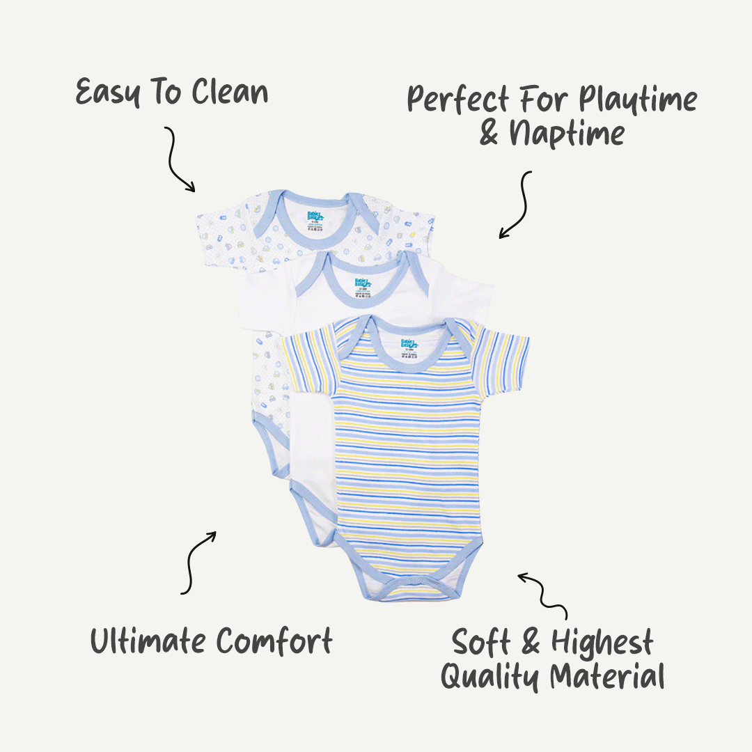 Babies Basic - 3pc-Set - Short Sleeves Printed Romper