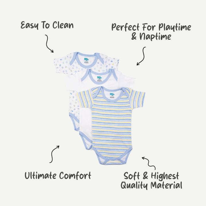 Babies Basic - 3pc-Set - Short Sleeves Printed Romper