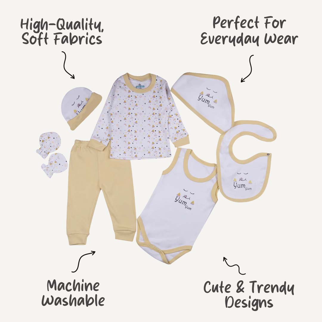 Seven Piece Unisex 100% Cotton Gift Set - Lemon | Soft & Versatile Baby Essentials