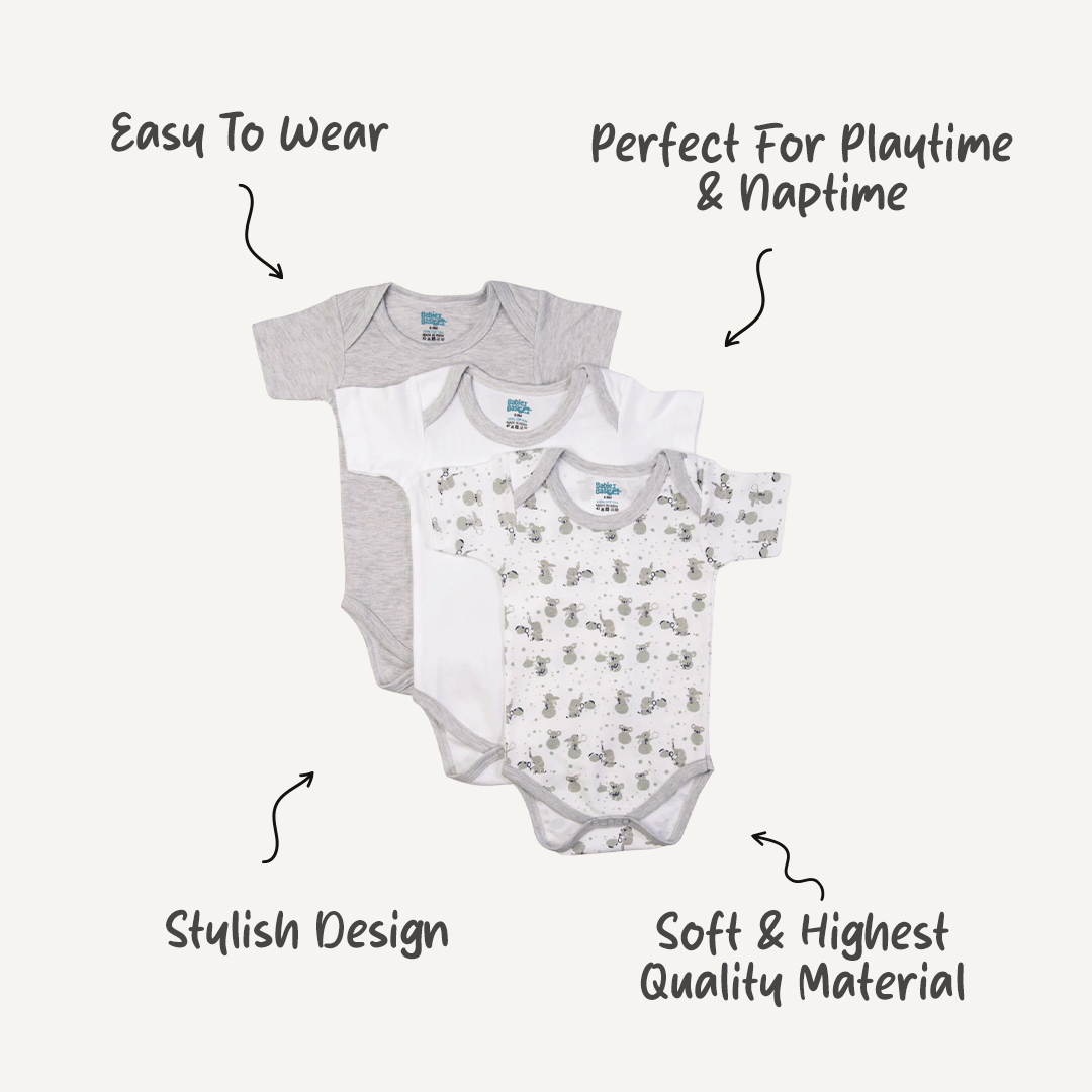 Babies Basic - 3pc-Set - Short Sleeves Printed Romper