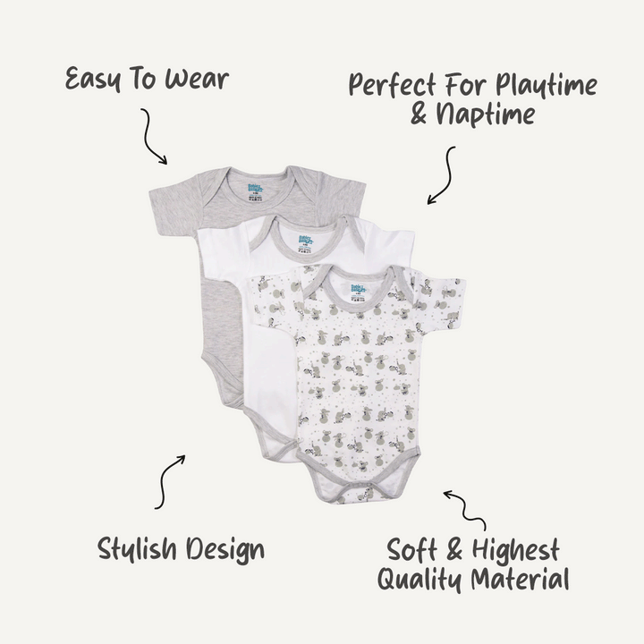 Babies Basic - 3pc-Set - Short Sleeves Printed Romper