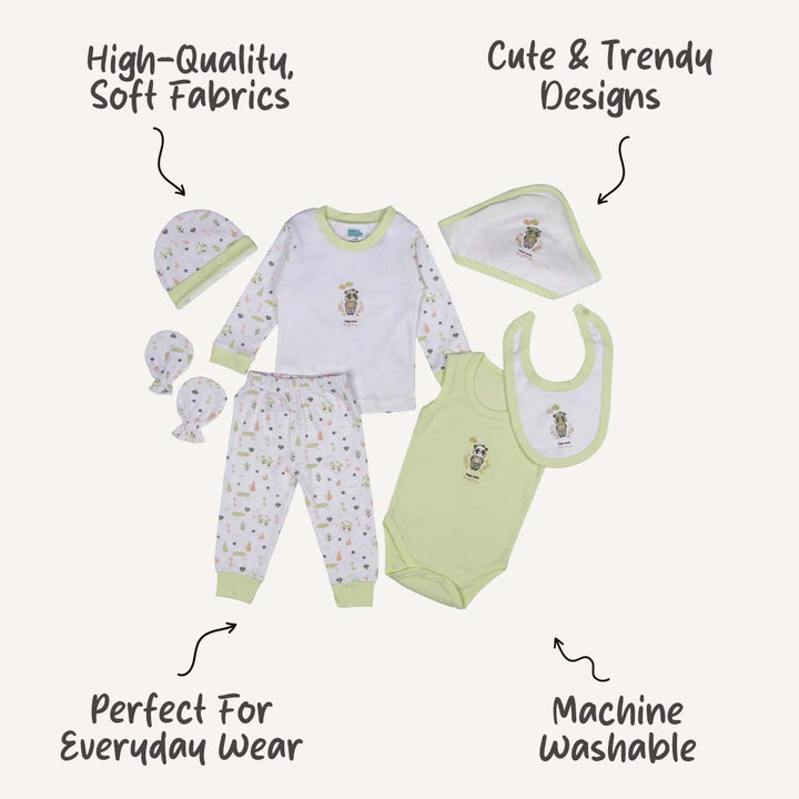 Seven Piece Unisex 100% Cotton Gift Set - Green | Soft & Versatile Baby Essentials