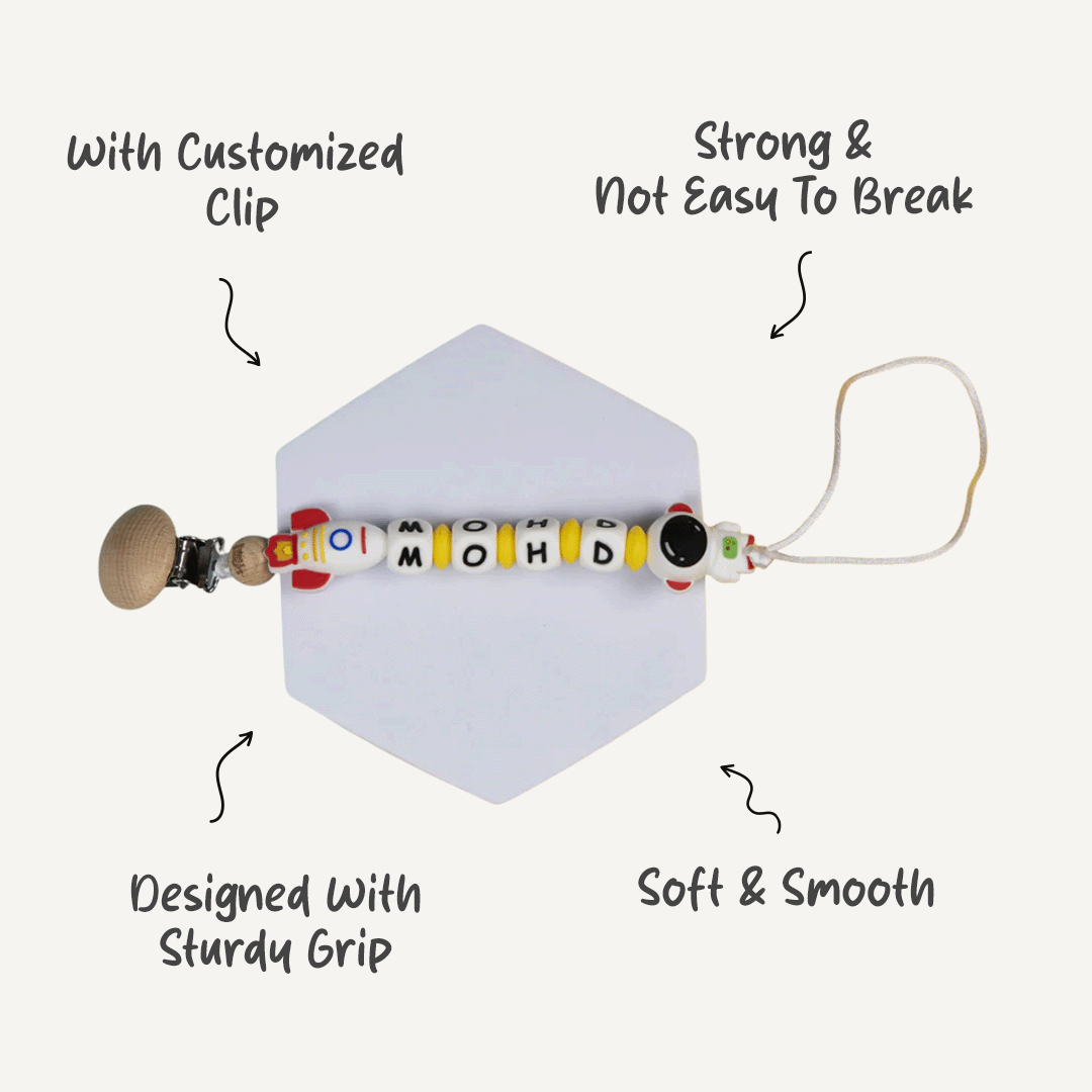 Personalized Pacifier Clip for Infants - Red Astronaut | Safe And Durable