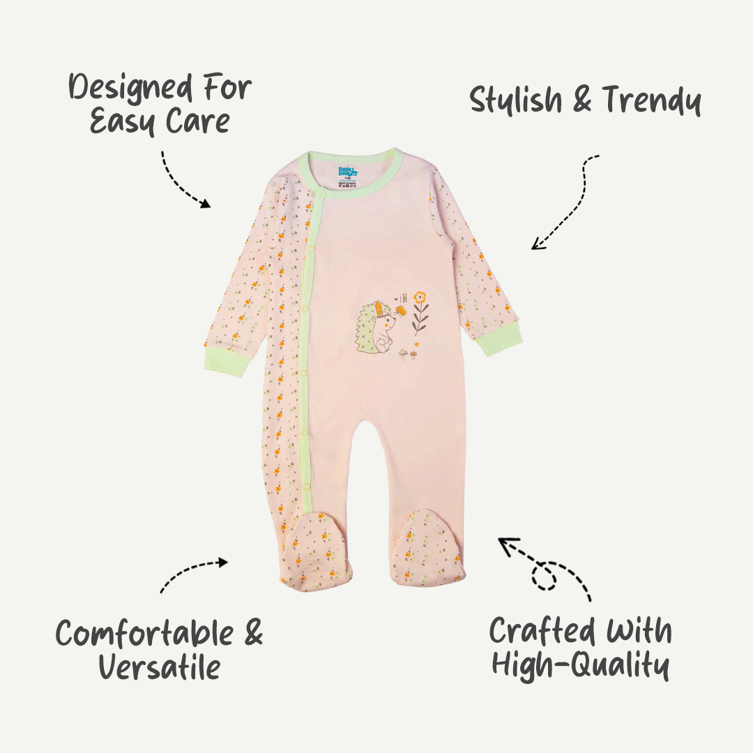 Babies Basic - Printed Cotton Long Sleeves Sleepsuit/Romper - Rose Gold/Pink