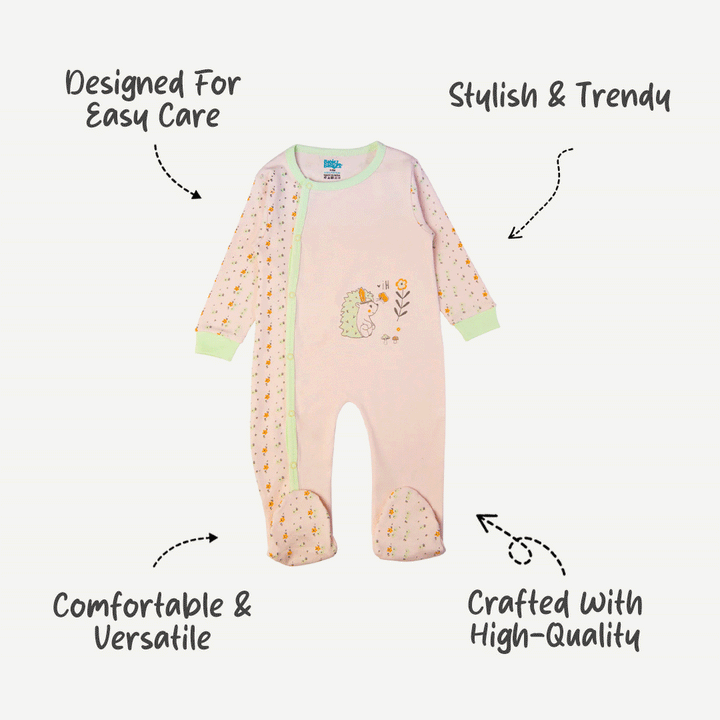 Babies Basic - Printed Cotton Long Sleeves Sleepsuit/Romper - Rose Gold/Pink
