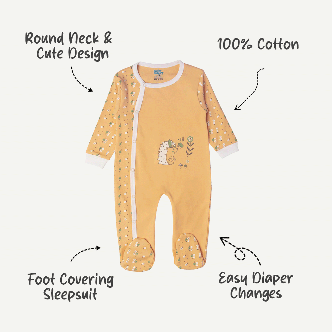 Babies Basic - Printed Cotton Long Sleeves Sleepsuit/Romper - Orange
