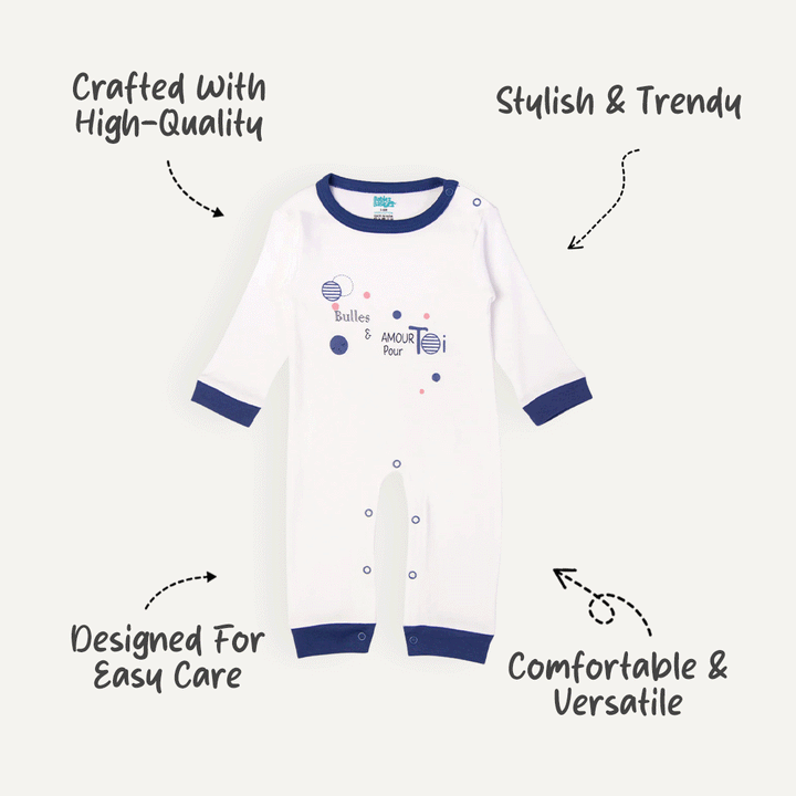 Babies Basic - Printed Cotton Long Sleeves Sleepsuit/Romper - Blue/White