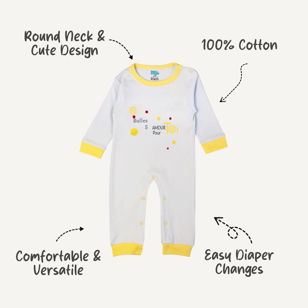 Babies Basic - Printed Cotton Long Sleeves Sleepsuit/Romper - Blue/Yellow