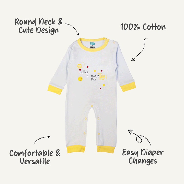 Babies Basic - Printed Cotton Long Sleeves Sleepsuit/Romper - Blue/Yellow