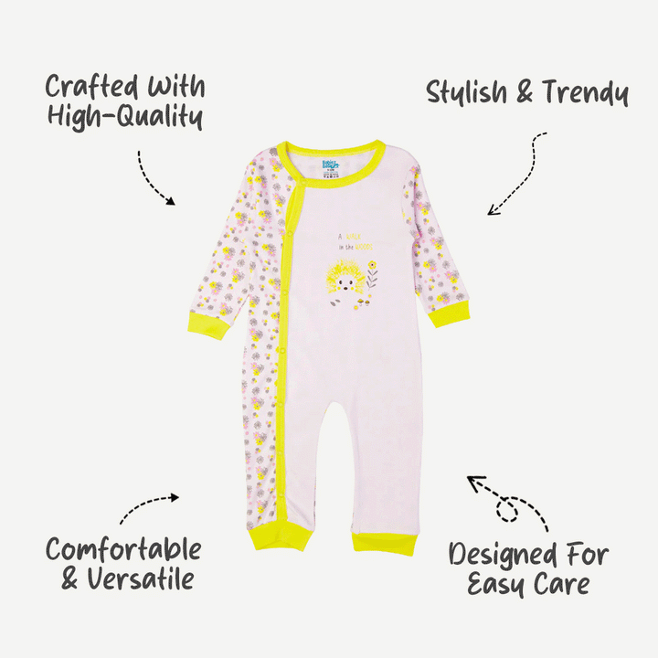 Babies Basic - Printed Cotton Long Sleeves Jumpsuit/Romper - Yellow/White