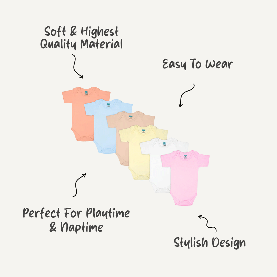 Babies Basic - 6pc-Set - 100% Cotton LongSleeve Bodysuit ‚ Pink, Lemon, White, Brown, Blue, Orange