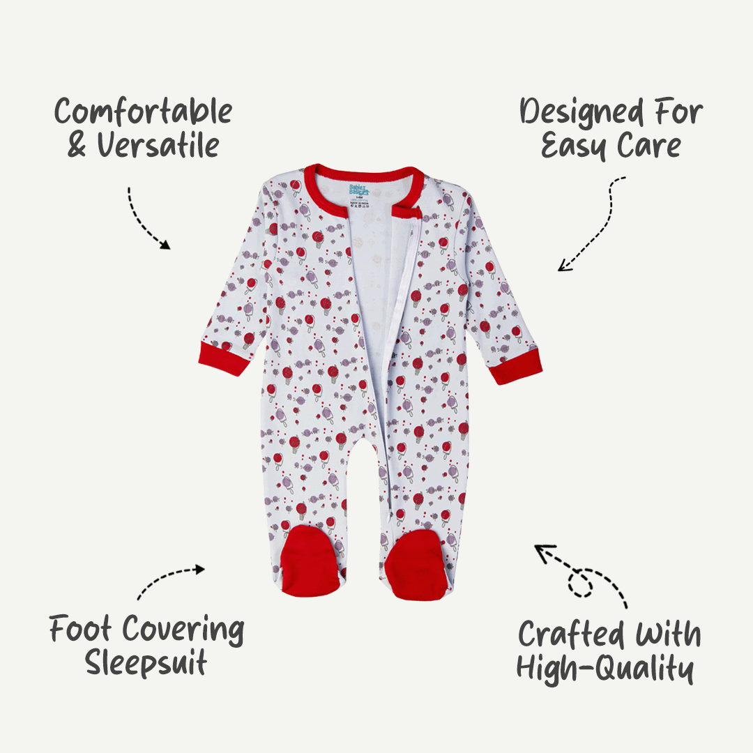 Babies Basic - Printed Cotton Long Sleeves Jumpsuit/Romper - Blue/Red