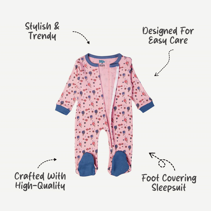 Babies Basic - Printed Cotton Long Sleeves Jumpsuit/Romper - Pink