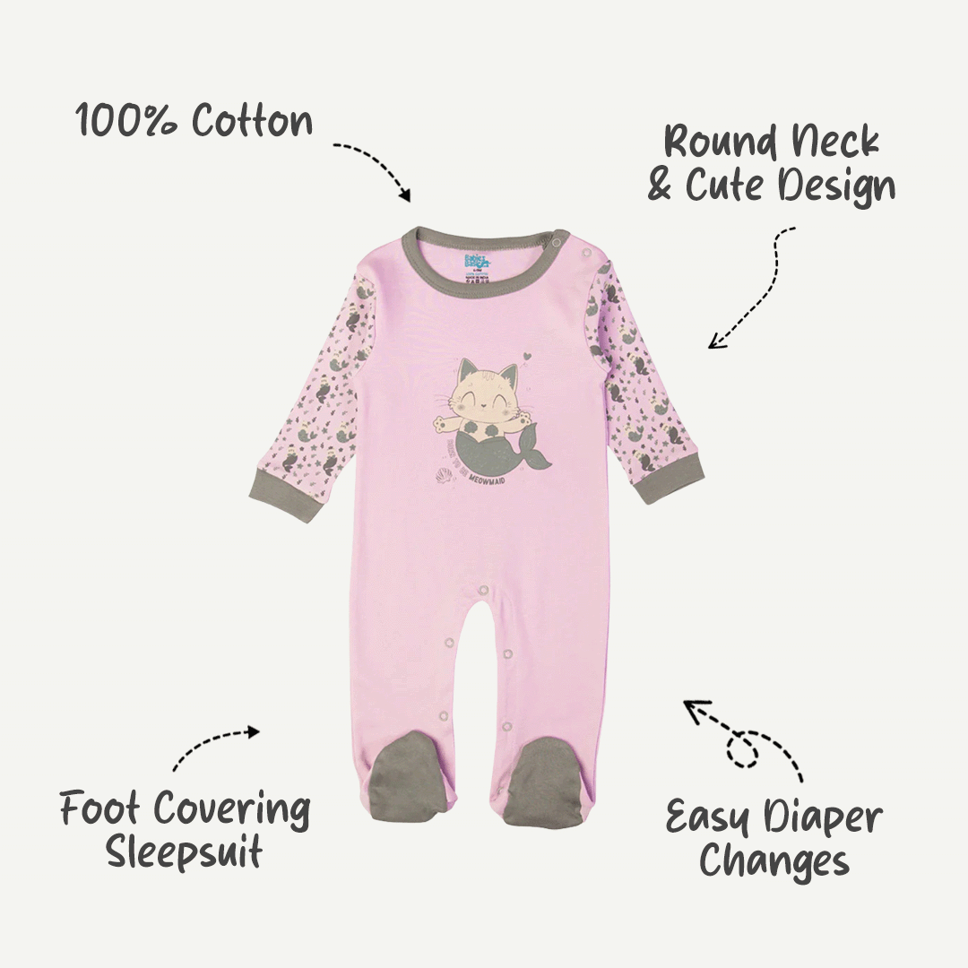 Babies Basic - Printed Cotton Long Sleeves Jumpsuit/Romper - Purple