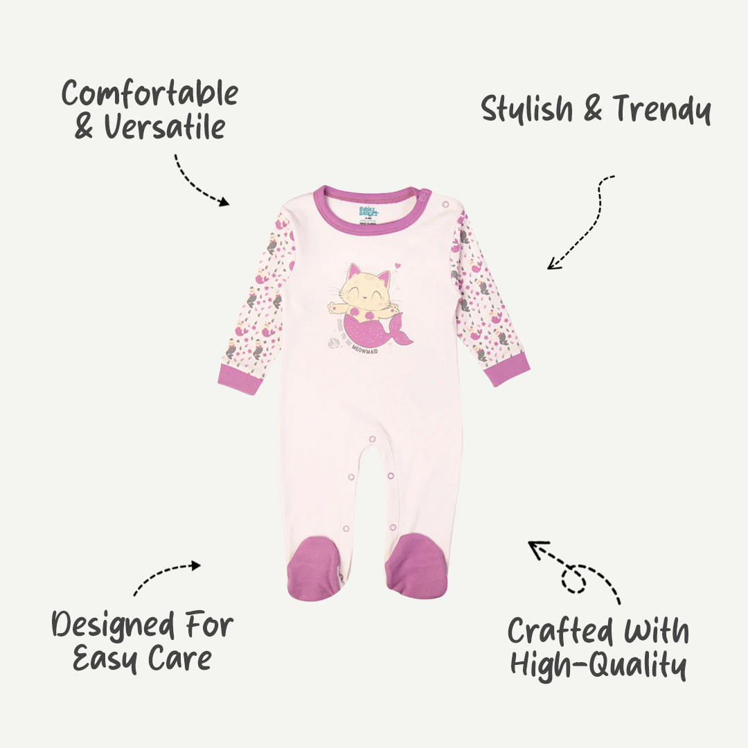 Babies Basic - Printed Cotton Long Sleeves Jumpsuit/Romper - Pink