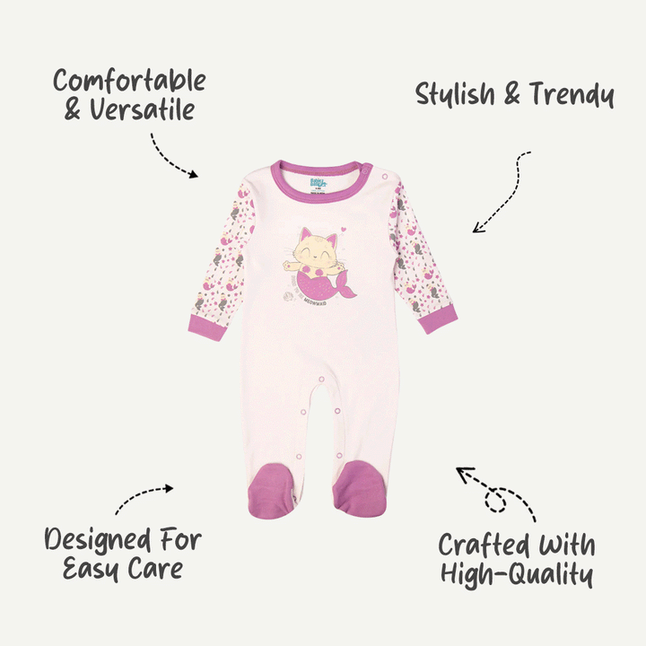 Babies Basic - Printed Cotton Long Sleeves Jumpsuit/Romper - Pink