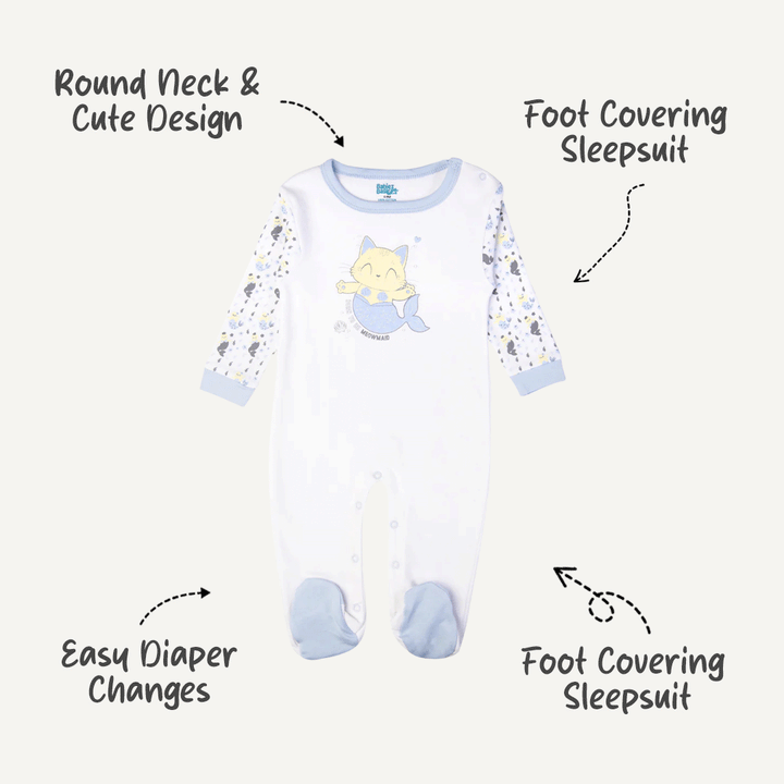 Babies Basic - Printed Cotton Long Sleeves Jumpsuit/Romper - White