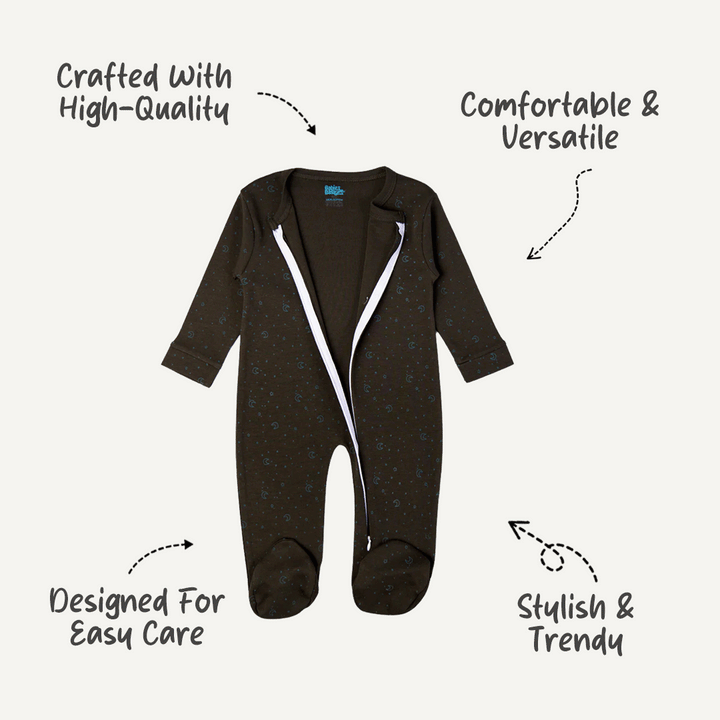 Babies Basic - Printed Cotton Long Sleeves Jumpsuit/Romper - Olive Green