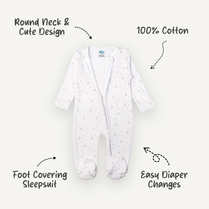 Babies Basic - Printed Cotton Long Sleeves Jumpsuit/Romper - White